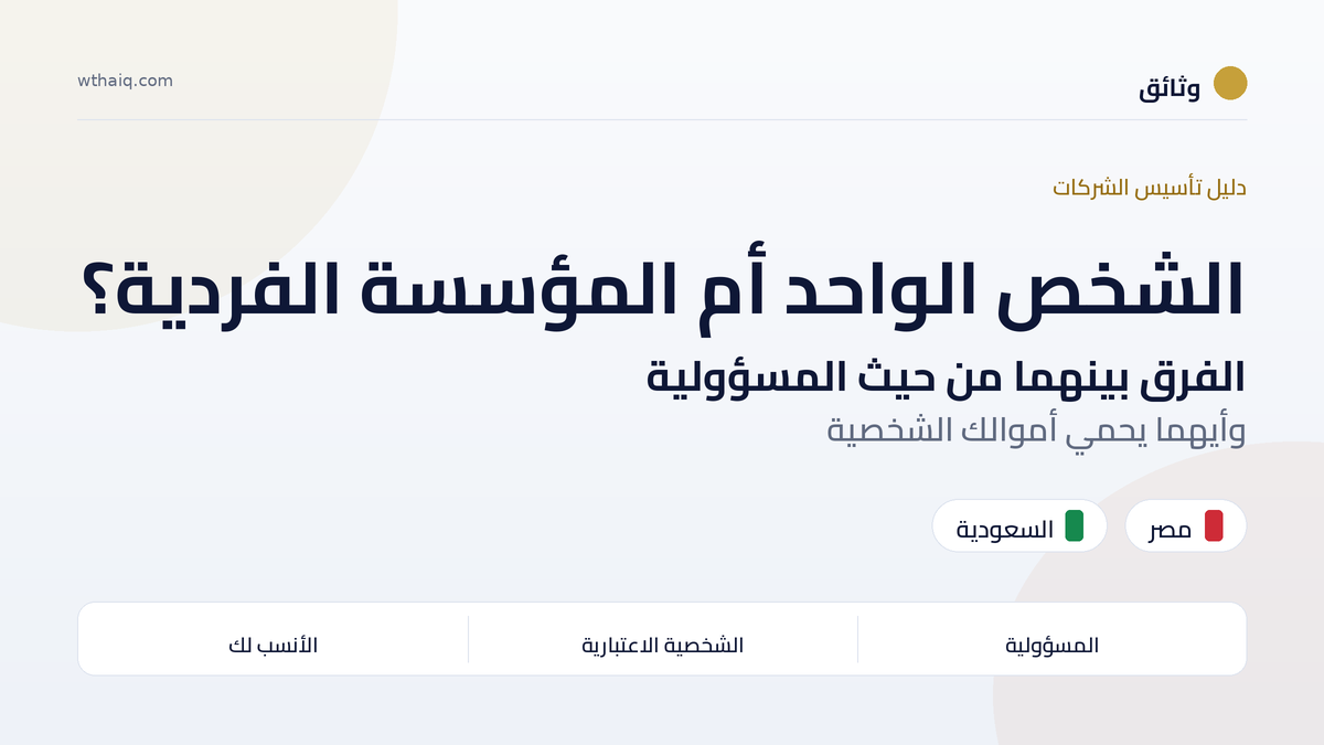 الفرق بين شركة الشخص الواحد والمؤسسة الفردية: أيهما يحمي أموالك؟